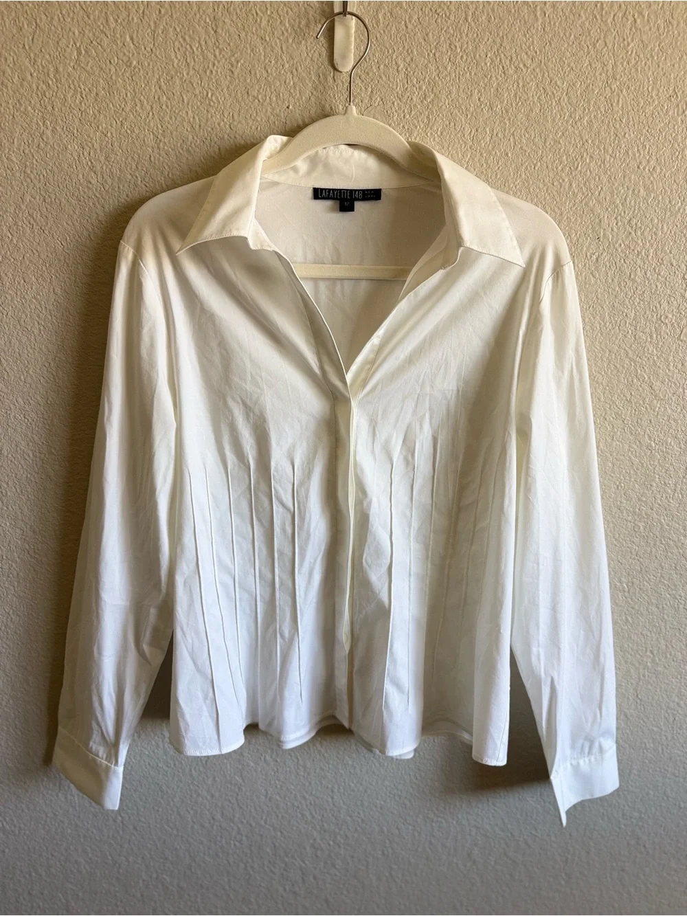 Lafayette 148 New York White Button-Front Pleated Women's Blouse Business Sz 12 - Picture 8 of 8